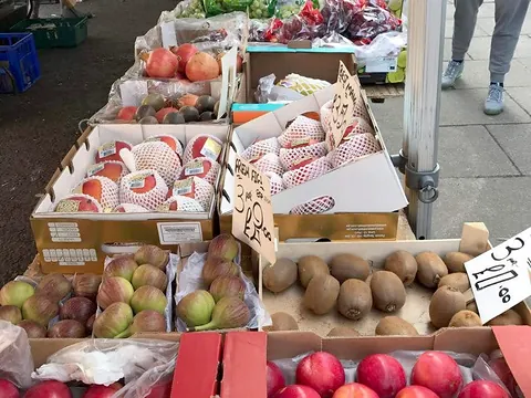 Fruit and veg piled high on a stall at Odiham's Friday market