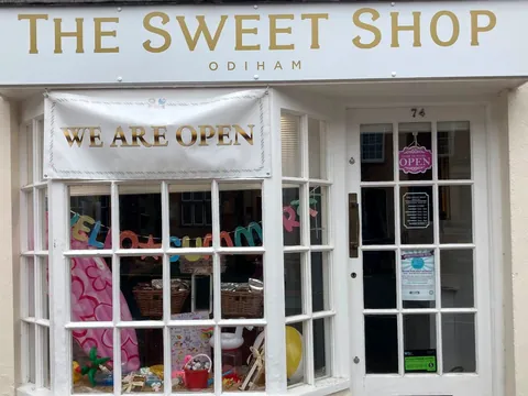 The Sweet Shop on Odiham High Street, with its bay window full of sweets
